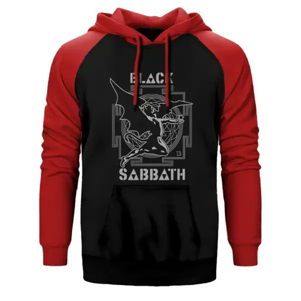Black Sabbath 13 Angel Hoodie, Double Color Raglan Sleeve Red Sweatshirt
