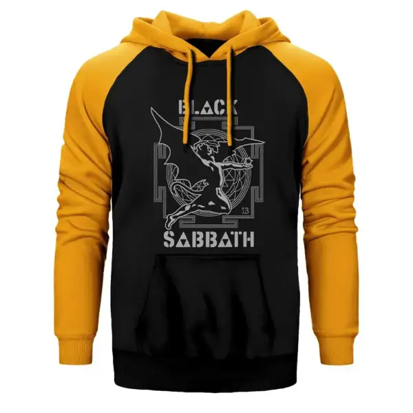 Black Sabbath 13 Angel Hoodie, Double Color Raglan Sleeve Yellow Sweatshirt