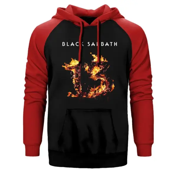 Black Sabbath 13 Hoodie, Double Color Raglan Sleeve Red Sweatshirt