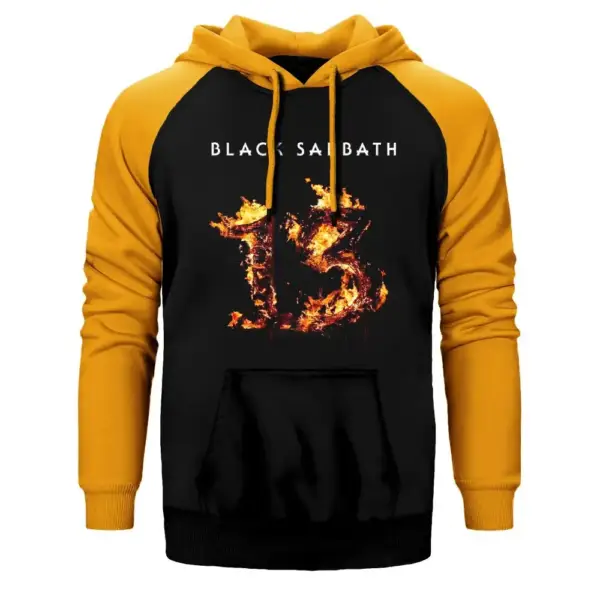 Black Sabbath 13 Hoodie, Double Color Raglan Sleeve Yellow Sweatshirt