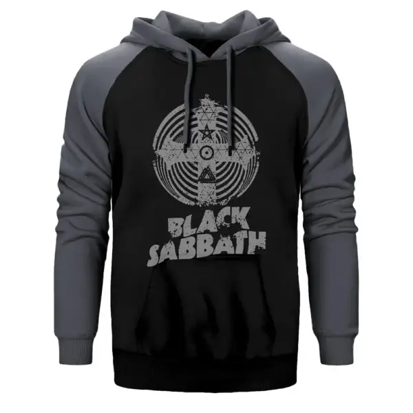 Black Sabbath Band Cross Paranoid Hoodie, Double Color Raglan Sleeve Grey Sweatshirt