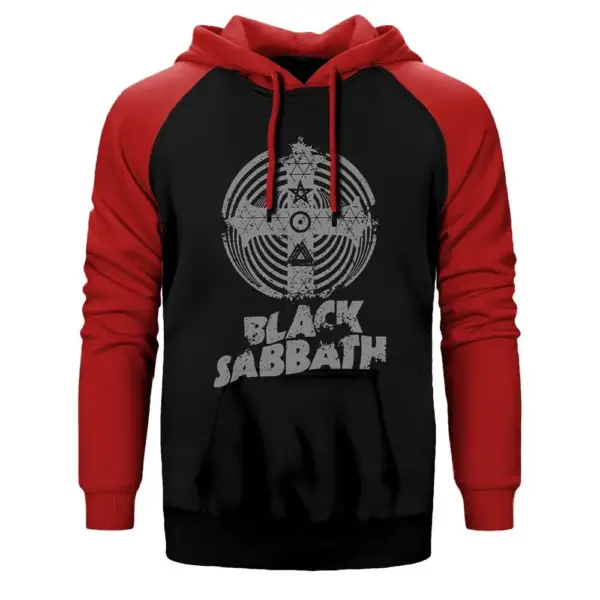 Black Sabbath Band Cross Paranoid Hoodie, Double Color Raglan Sleeve Red Sweatshirt