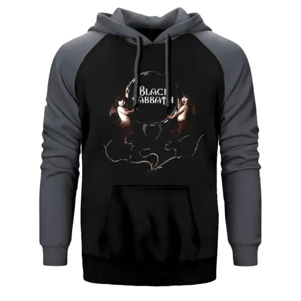 Black Sabbath Devil Child Hoodie, Double Color Raglan Sleeve Grey Sweatshirt