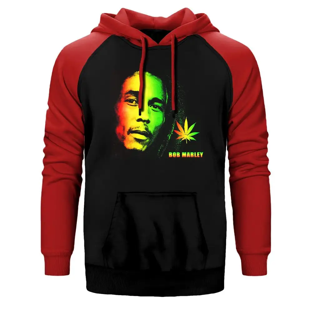 Bob Marley Could Hoodie, Double Color Raglan Sleeve Red Sweatshirt