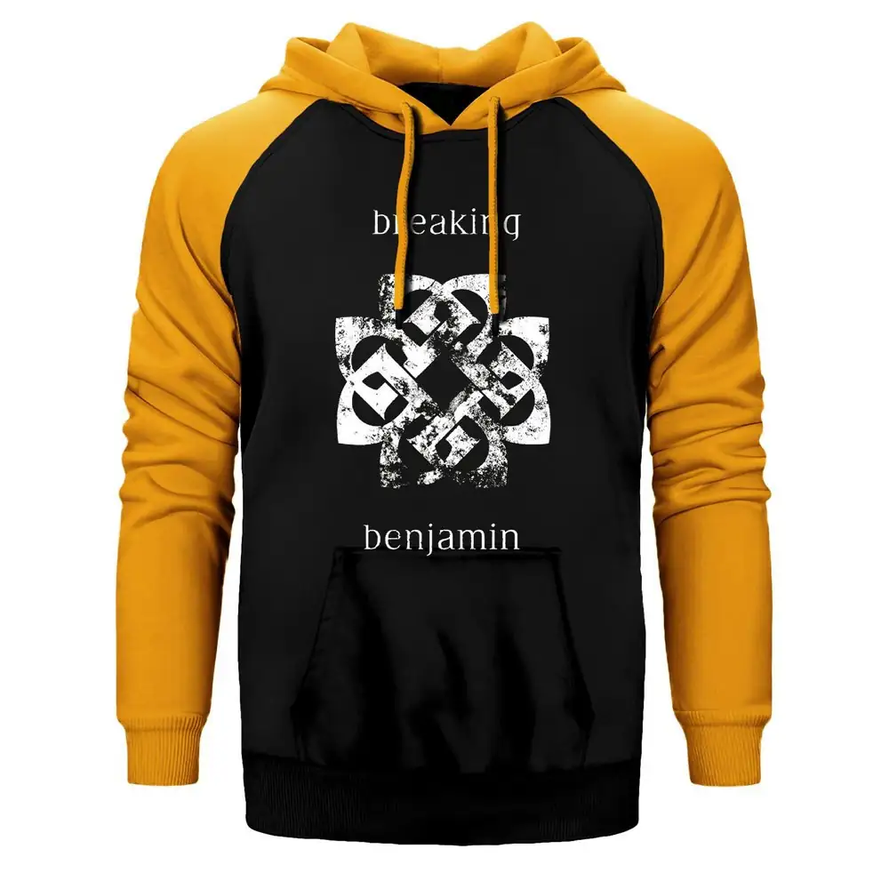 Breaking Benjamin Classic Hoodie, Double Color Raglan Sleeve Yellow Sweatshirt