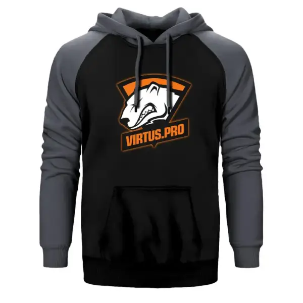 CSGO Virtus Pro Hoodie, Double Color Raglan Sleeve Grey Sweatshirt