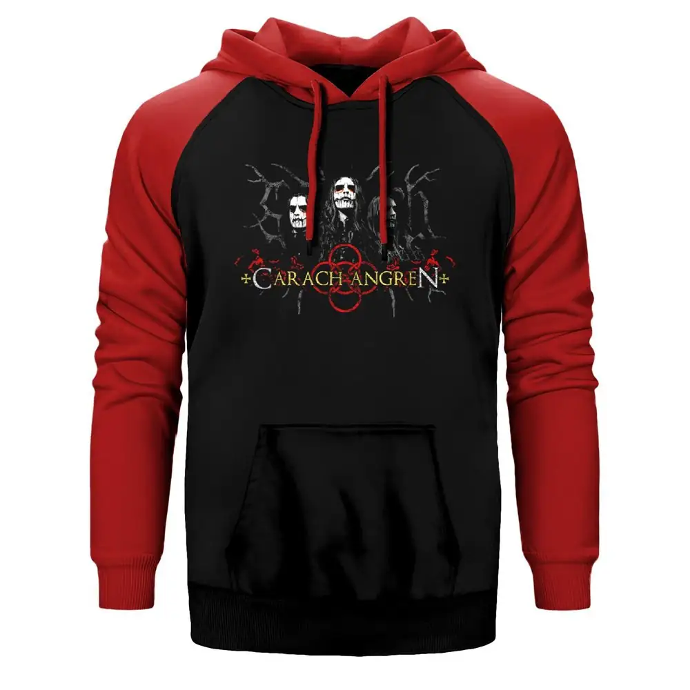 Carach Angren Group Hoodie, Double Color Raglan Sleeve Red Sweatshirt