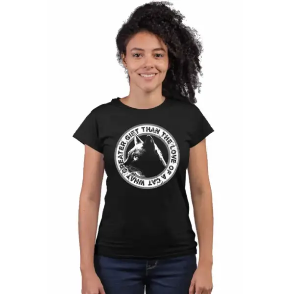 Cat Head Short Sleeve Women's Black T-shirt