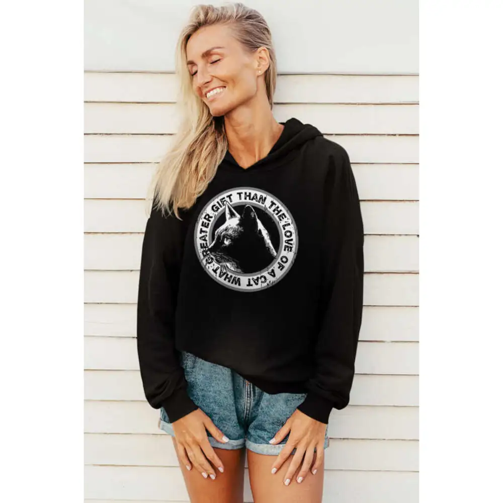 Cat Head Women's Hodie Thick Black Sweatshirt