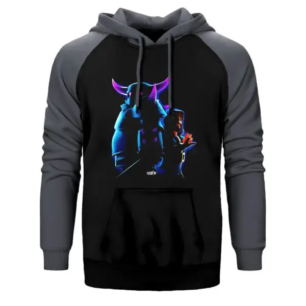 Clash Of Clans Wizard and Pekka Hoodie, Double Color Raglan Sleeve Grey Sweatshirt