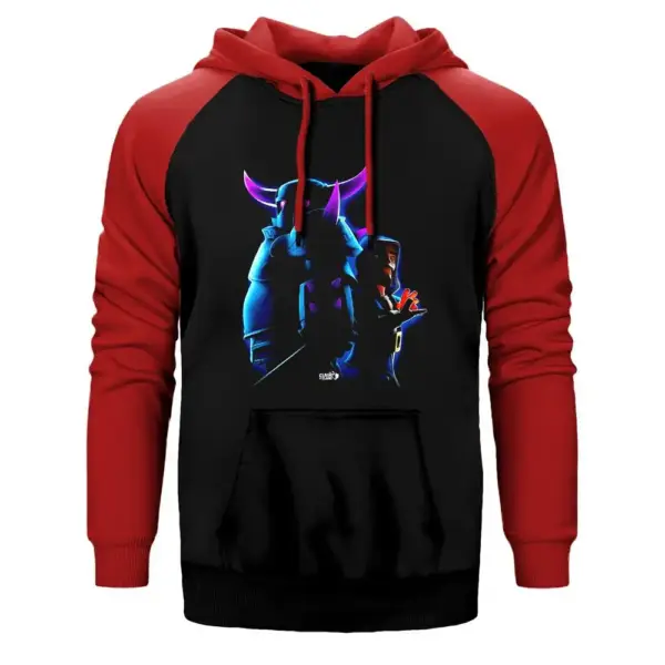 Clash Of Clans Wizard and Pekka Hoodie, Double Color Raglan Sleeve Red Sweatshirt