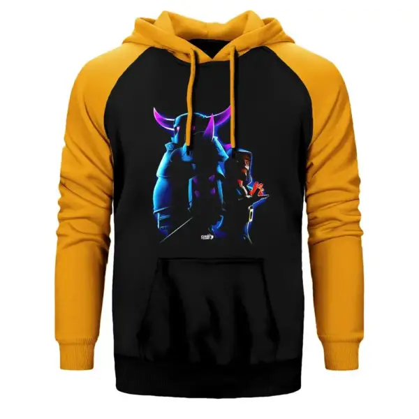 Clash Of Clans Wizard and Pekka Hoodie, Double Color Raglan Sleeve Yellow Sweatshirt