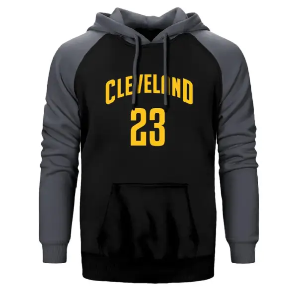 Cleveland 23 Hoodie, Double Color Raglan Sleeve Grey Sweatshirt