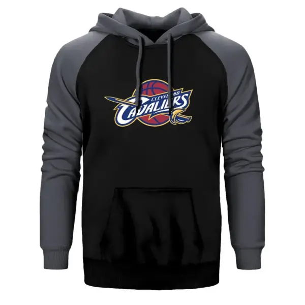 Cleveland Cavaliers Logo Hoodie, Double Color Raglan Sleeve Grey Sweatshirt