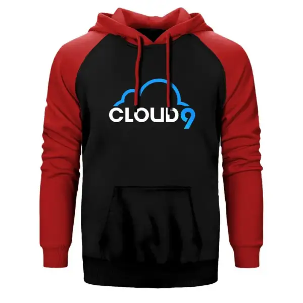 Cloud9 Cloud Hoodie, Double Color Raglan Sleeve Red Sweatshirt