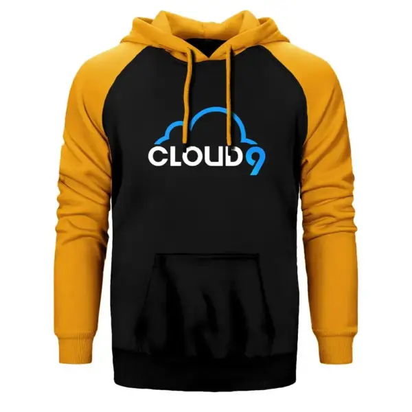 Cloud9 Cloud Hoodie, Double Color Raglan Sleeve Yellow Sweatshirt