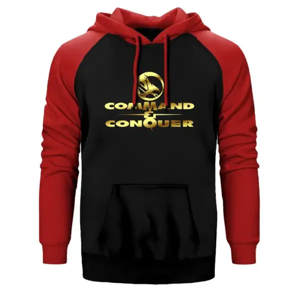 Command and Conquer Hoodie, Double Color Raglan Sleeve Red Sweatshirt