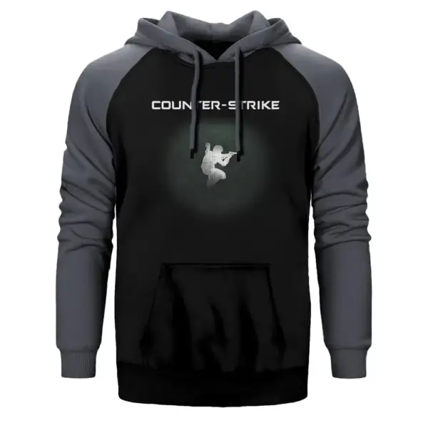 Counter Strike Hoodie, Double Color Raglan Sleeve Grey Sweatshirt