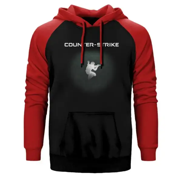Counter Strike Hoodie, Double Color Raglan Sleeve Red  Sweatshirt