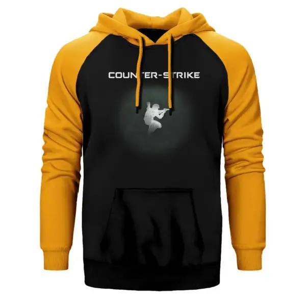 Counter Strike Hoodie, Double Color Raglan Sleeve Yellow Sweatshirt