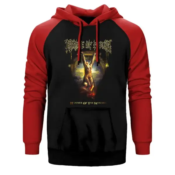 Cradle of Filth Hammer of the Witches Hoodie, Double Color Raglan Sleeve Red Sweatshirt