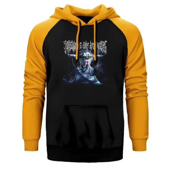 Cradle of Filth Hoodie, Double Color Raglan Sleeve Yellow Sweatshirt