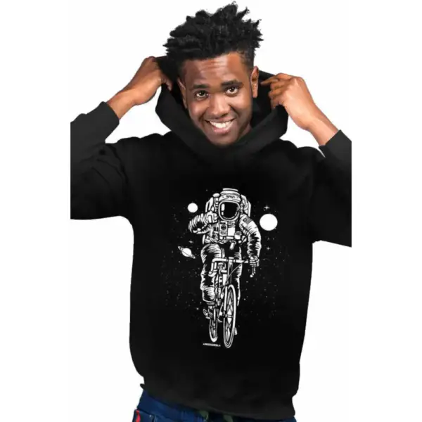 Cycling Astronaut Men's Hoodie Black Sweatshirt