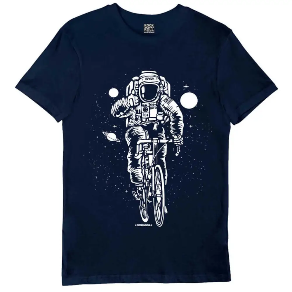 Cycling Astronaut Short Sleeve Men's Navy Blue T-shirt