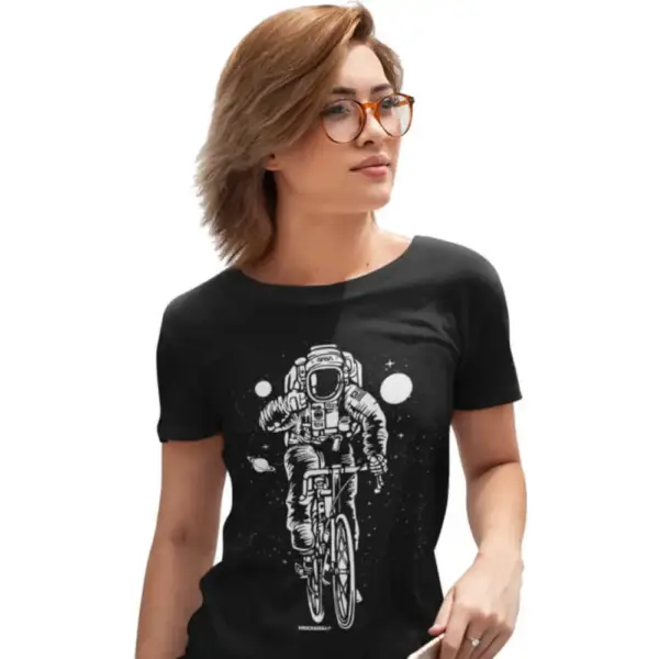 Cycling Astronaut Women's Short Sleeve Black T-Shirt