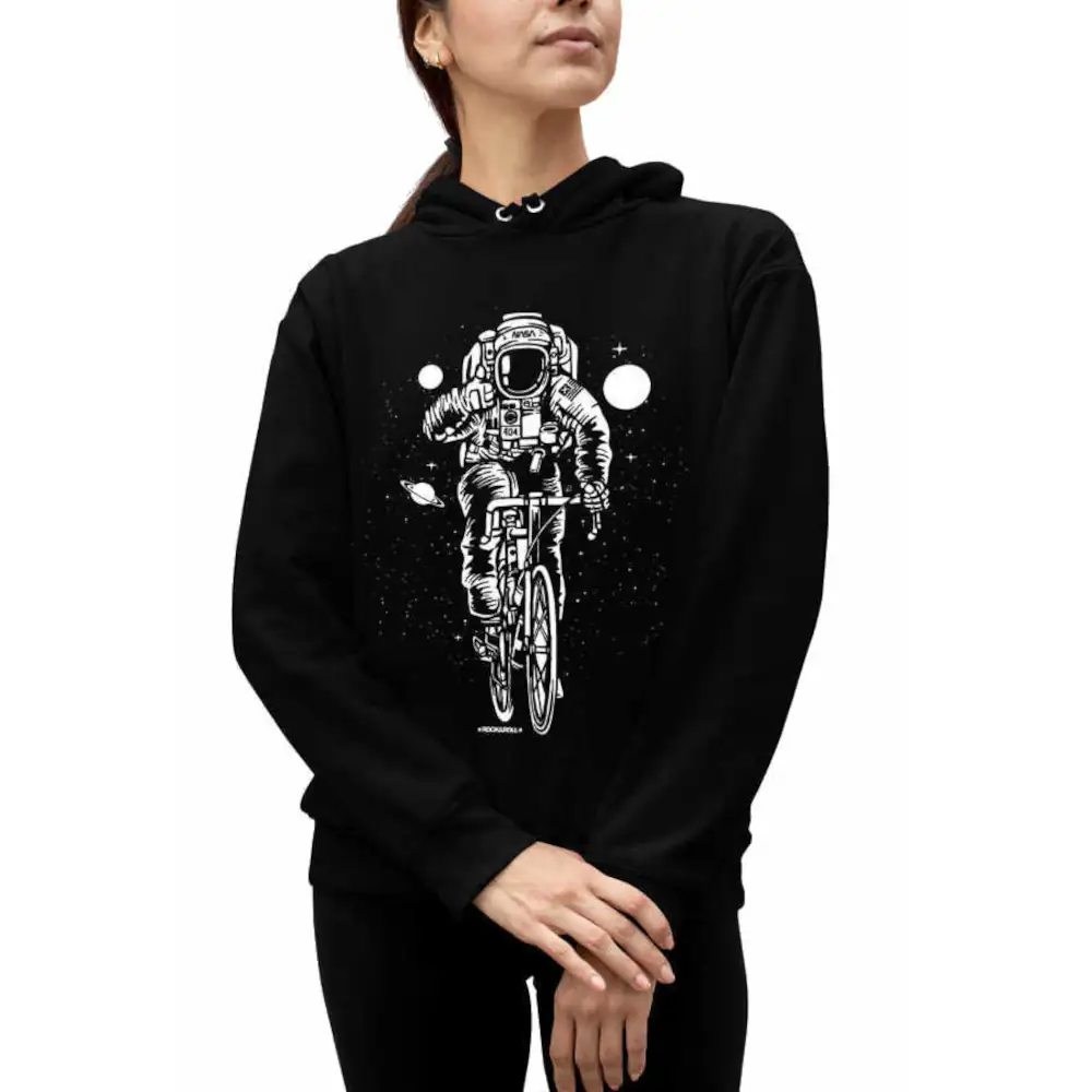 Cycling Astronaut Women's Hodie Thick Black Sweatshirt
