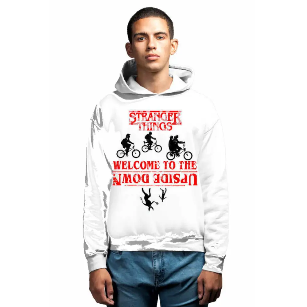 Cycling Stranger Things Men's Hoodie White Sweatshirt