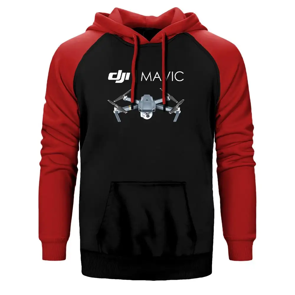 DJI Mavic Pro Hoodie, Double Color Raglan Sleeve Red Sweatshirt
