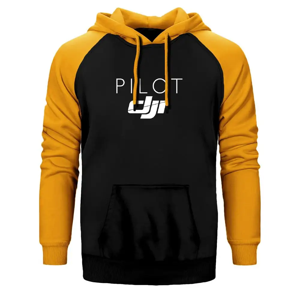 DJI Pilot Hoodie, Double Color Raglan Sleeve Yellow Sweatshirt