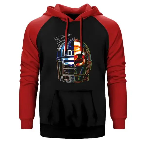 Daft Punk Droid Hoodie, Double Color Raglan Sleeve Red Sweatshirt