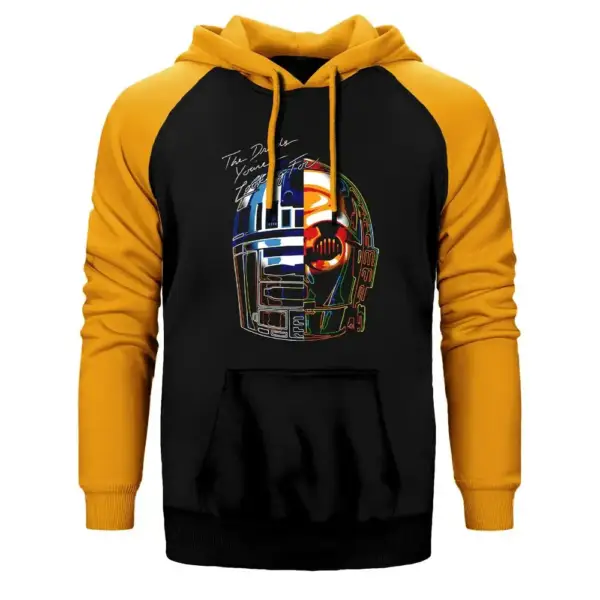 Daft Punk Droid Hoodie, Double Color Raglan Sleeve Yellow Sweatshirt
