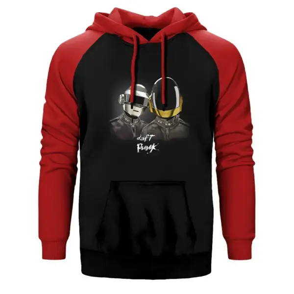 Daft Punk Hoodie, Double Color Raglan Sleeve Red Sweatshirt