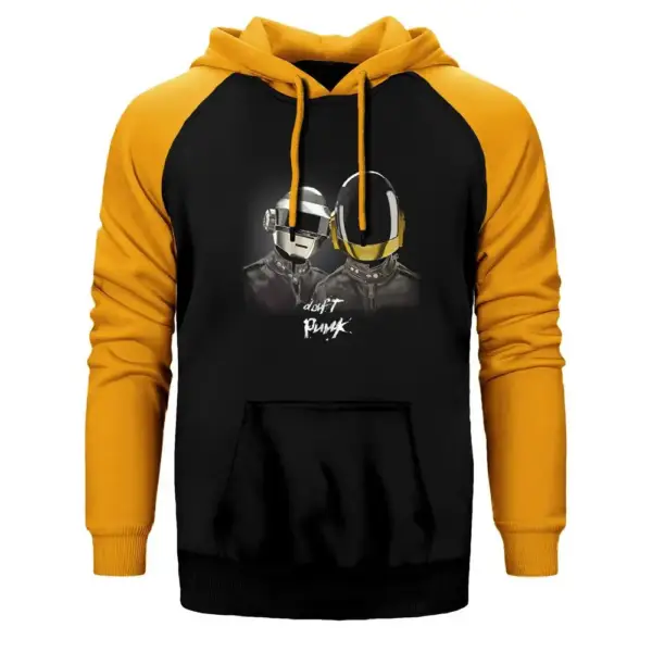 Daft Punk Hoodie, Double Color Raglan Sleeve Yellow  Sweatshirt