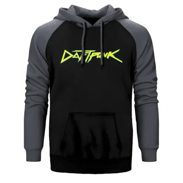 Daft Punk Logo Hoodie, Double Color Raglan Sleeve Grey Sweatshirt