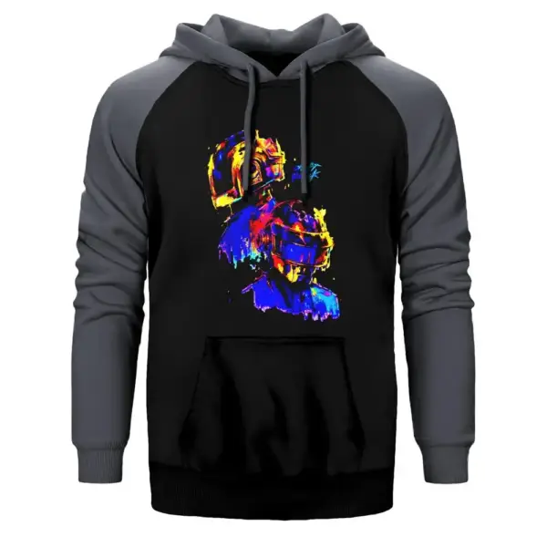 Daft Punk Splash Hoodie, Double Color Raglan Sleeve Grey Sweatshirt
