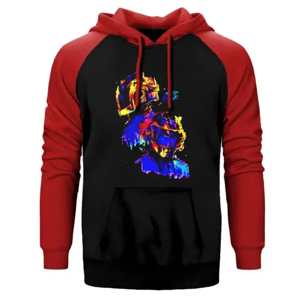 Daft Punk Logo Hoodie, Double Color Raglan Sleeve Red Sweatshirt