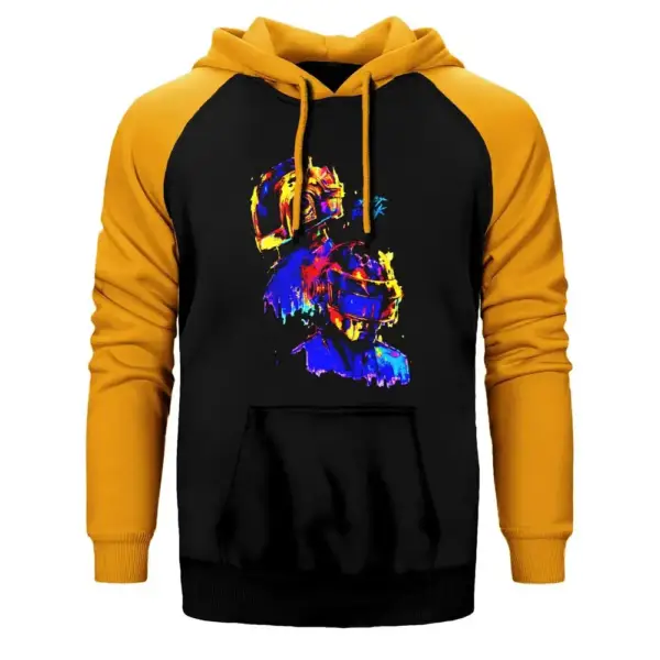 Daft Punk Splash Hoodie, Double Color Raglan Sleeve Yellow  Sweatshirt