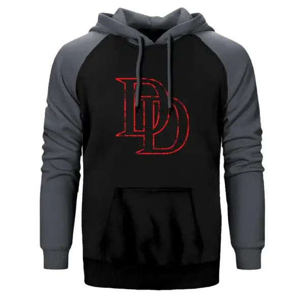 Daredevil Logo Hoodie, Double Color Raglan Sleeve Grey Sweatshirt