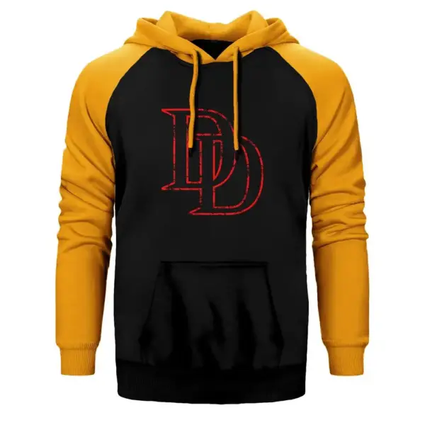 Daredevil Logo Hoodie, Double Color Raglan Sleeve Yellow Sweatshirt