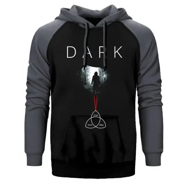 Dark Human Silhouette Hoodie, Double Color Raglan Sleeve Grey Sweatshirt