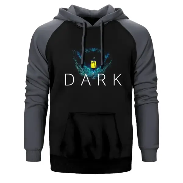 Dark Intro Hoodie, Double Color Raglan Sleeve Grey Sweatshirt
