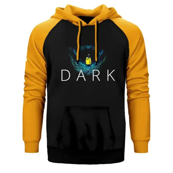 Dark Intro Hoodie, Double Color Raglan Sleeve Yellow Sweatshirt