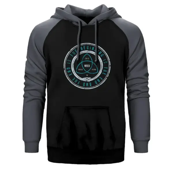 Dark The Beginning Hoodie, Double Color Raglan Sleeve Grey Sweatshirt