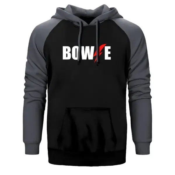 David Bowie Logo Hoodie, Double Color Raglan Sleeve Gray Sweatshirt