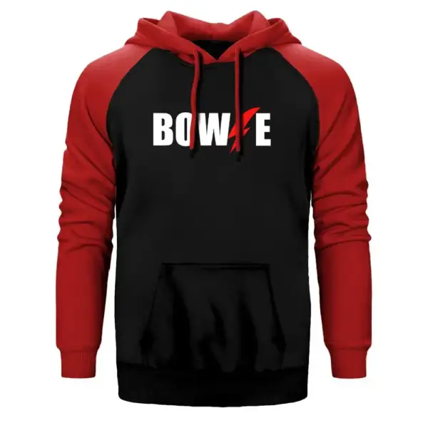 David Bowie Logo Hoodie, Double Color Raglan Sleeve Red Sweatshirt