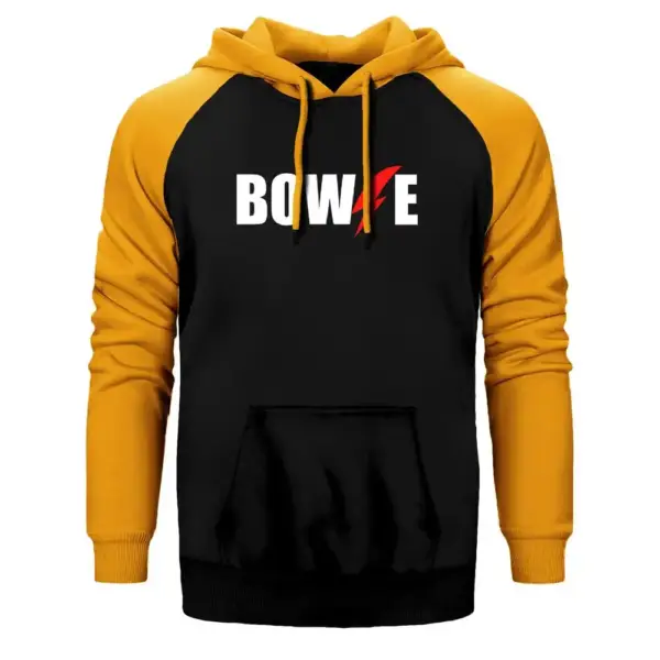 David Bowie Logo Hoodie, Double Color Raglan Sleeve Yellow Sweatshirt
